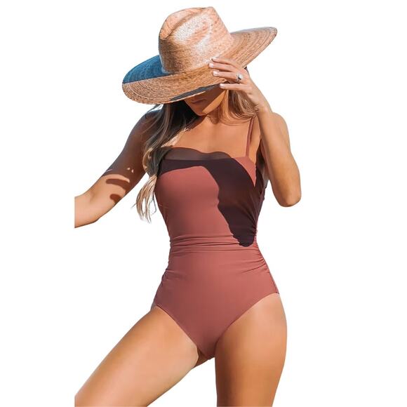 Cupshe Women's Sandy Shirred Strappy Cutout One Piece Swimsuit Brick Size M - Picture 1 of 7